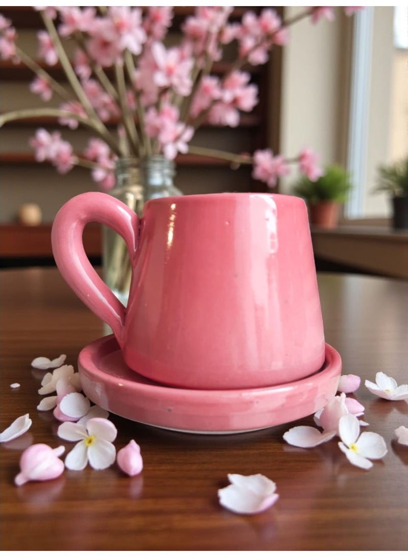 color zone pottery Tea and cappuccino cup and saucer, microwave safe, handmade from pottery - Image 1