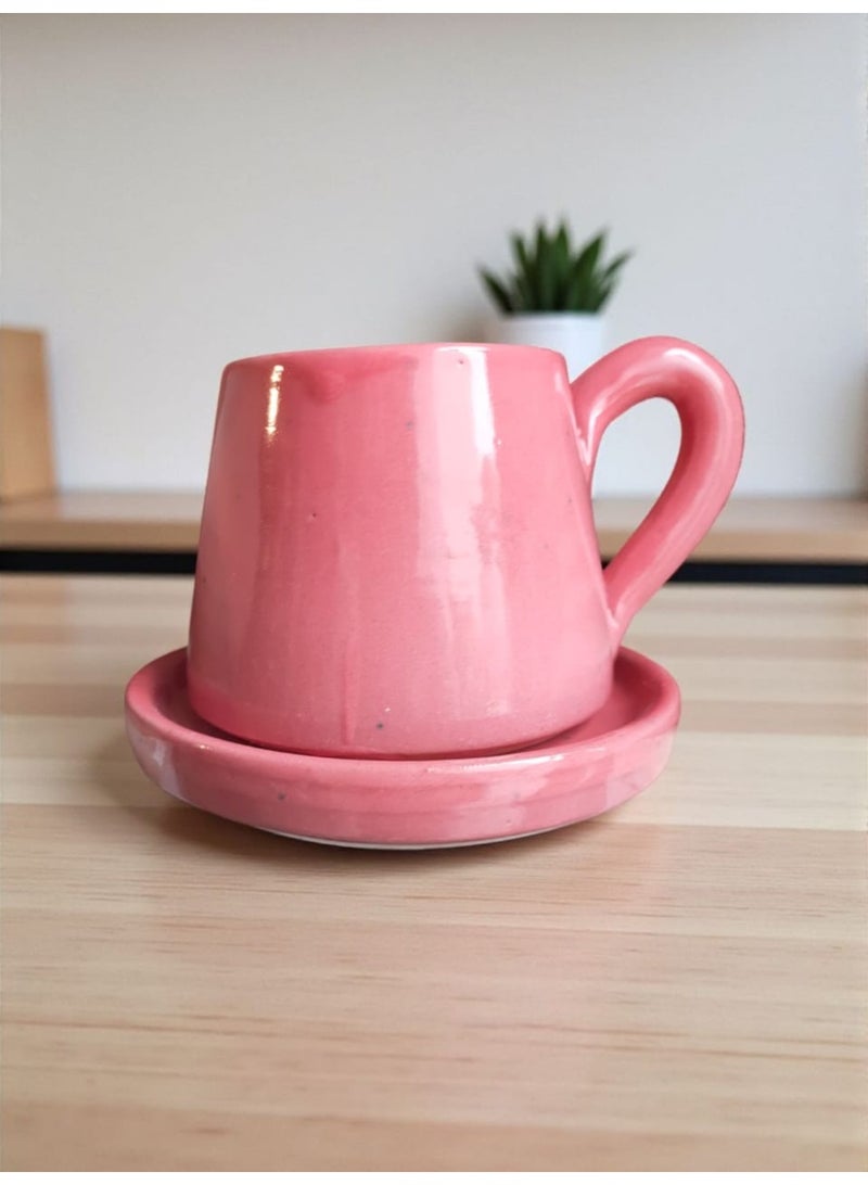 color zone pottery Tea and cappuccino cup and saucer, microwave safe, handmade from pottery - Image 3