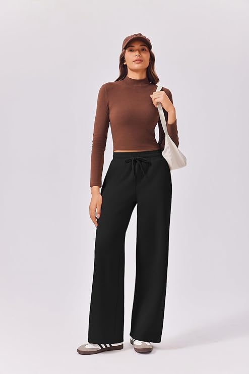 ADBUCKS Women’s Fleece Wide Leg Sweatpants – High Waisted Athletic Winter Workout Pants with Pockets, Baggy Lounge Pants with Thermal Fleece Lining (in, Alpha, L, Black) - Image 5