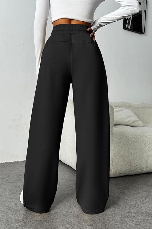 ADBUCKS Women’s Fleece Wide Leg Sweatpants – High Waisted Athletic Winter Workout Pants with Pockets, Baggy Lounge Pants with Thermal Fleece Lining (in, Alpha, L, Black) - Image 4