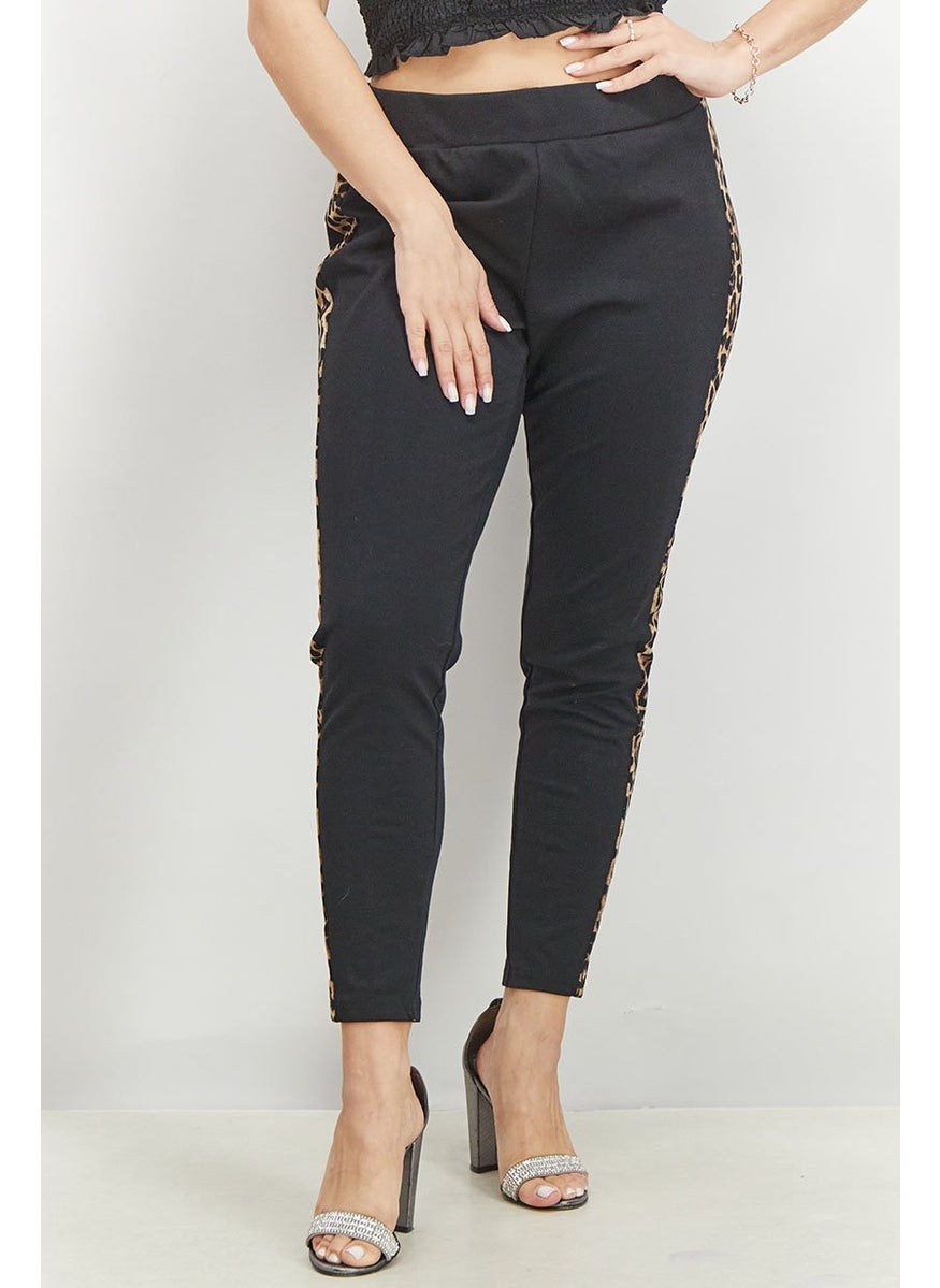 Michael Kors Women Cheetah Panel Leggings, Black Combo  - Image 1