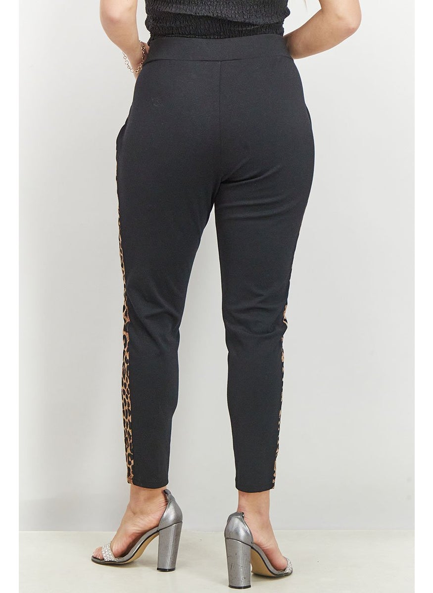 Michael Kors Women Cheetah Panel Leggings, Black Combo  - Image 4
