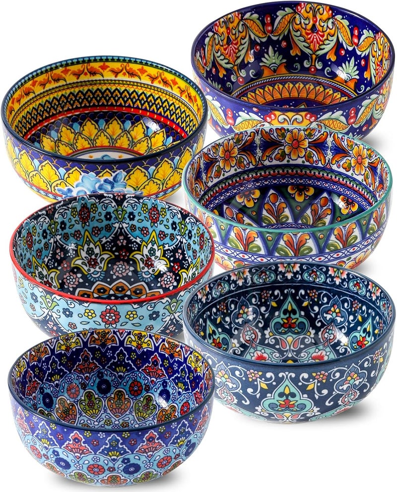 glowworm Cereal Bowls Set of 6 26 Oz Ceramic Soup Bowls for Kitchen Colorful Cereal Bowls for Rice Oatmeal Fruit Ice Cream Dessert Dishwasher  Microwave safe Bohemian - Image 1