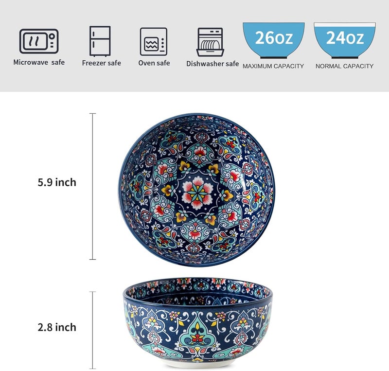 glowworm Cereal Bowls Set of 6 26 Oz Ceramic Soup Bowls for Kitchen Colorful Cereal Bowls for Rice Oatmeal Fruit Ice Cream Dessert Dishwasher  Microwave safe Bohemian - Image 2