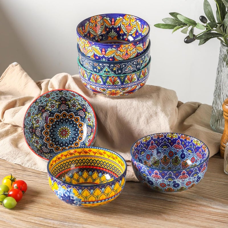glowworm Cereal Bowls Set of 6 26 Oz Ceramic Soup Bowls for Kitchen Colorful Cereal Bowls for Rice Oatmeal Fruit Ice Cream Dessert Dishwasher  Microwave safe Bohemian - Image 4