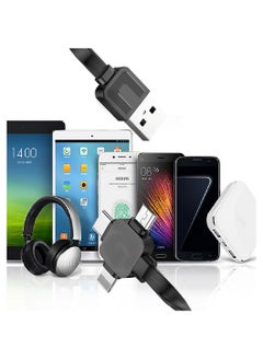 AFRA AFRA Retractable USB charging cable, 1.5A, Three-in-one, USB A to Micro-USB + Type C + Lightning Connector, 1.2-meter length, Durable, Tangle Free, Black ABS+TPE Construction  - Image 4