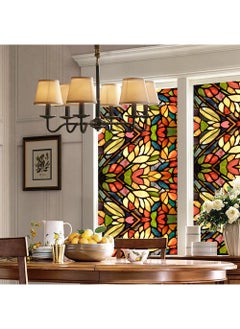 YQbest Colored retro PVC static glass sticker, adhesive free window sticker, removable glass window flower 60 * 100cm  - Image 4