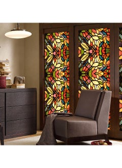 YQbest Colored retro PVC static glass sticker, adhesive free window sticker, removable glass window flower 60 * 100cm  - Image 3