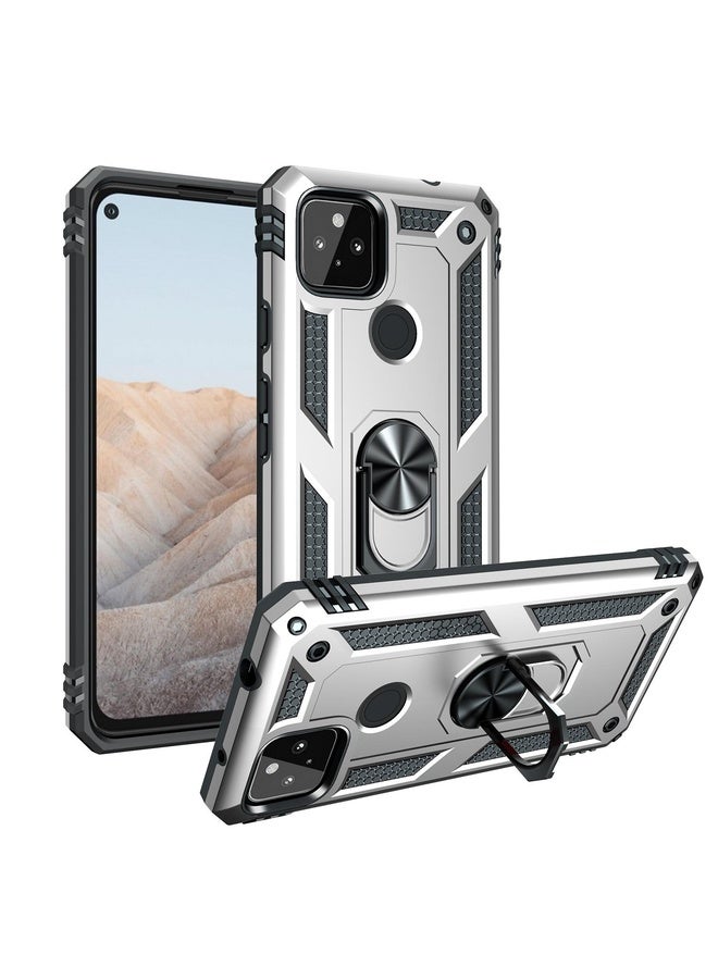 HuHa Case Cover For Google Pixel 5a 5G Shockproof TPU + PC Protective Case with 360 Degree Rotating Holder(Silver) - Image 1