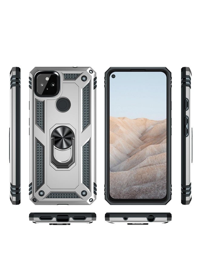 HuHa Case Cover For Google Pixel 5a 5G Shockproof TPU + PC Protective Case with 360 Degree Rotating Holder(Silver) - Image 2