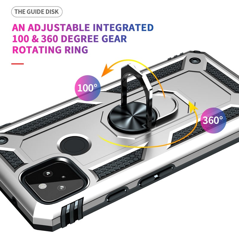 HuHa Case Cover For Google Pixel 5a 5G Shockproof TPU + PC Protective Case with 360 Degree Rotating Holder(Silver) - Image 3