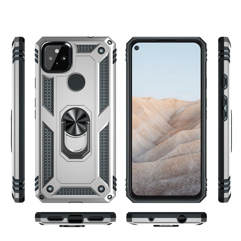 HuHa Case Cover For Google Pixel 5a 5G Shockproof TPU + PC Protective Case with 360 Degree Rotating Holder(Silver) - Image 2