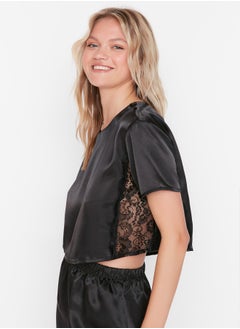 trendyol Black Lace Satin Woven Pajama Set THMAW23PT00084  - Image 3