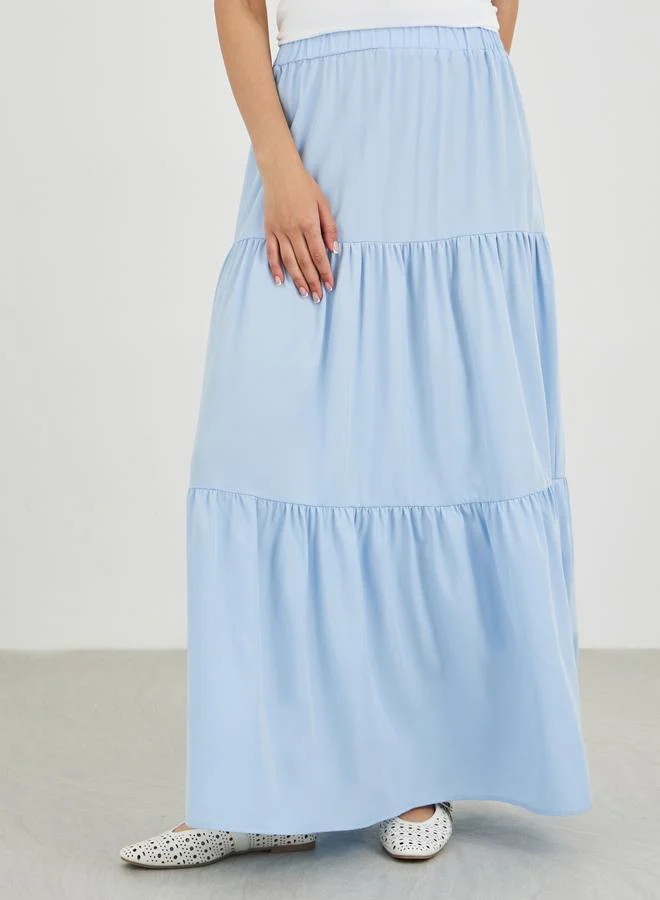 Take Two Take Two Blue Tiered Maxi Skirt with Elastic Waist