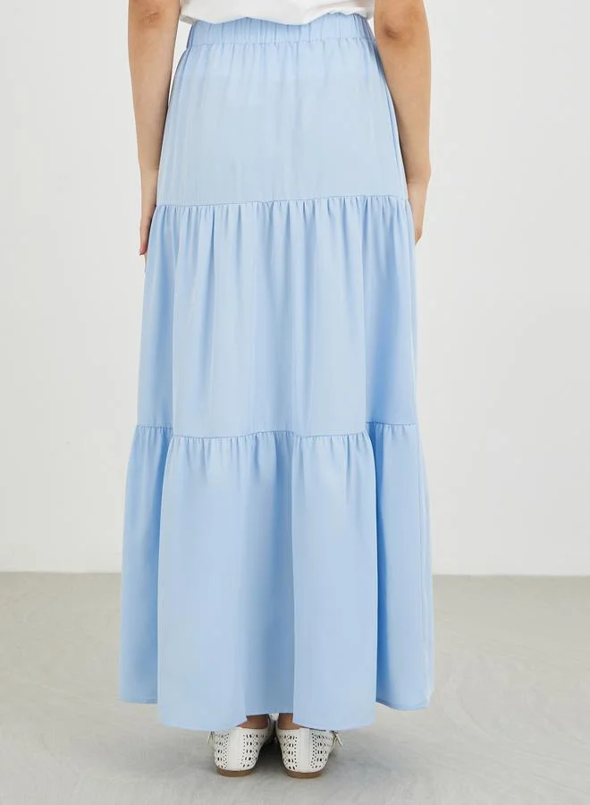 Take Two Take Two Blue Tiered Maxi Skirt with Elastic Waist