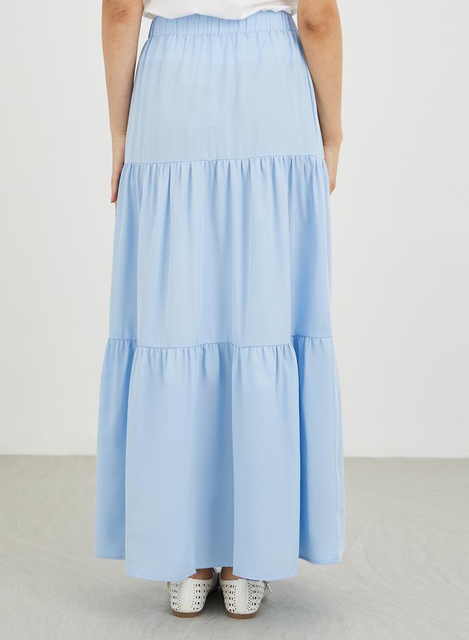 Take Two Blue Tiered Maxi Skirt with Elastic Waist - Image 4