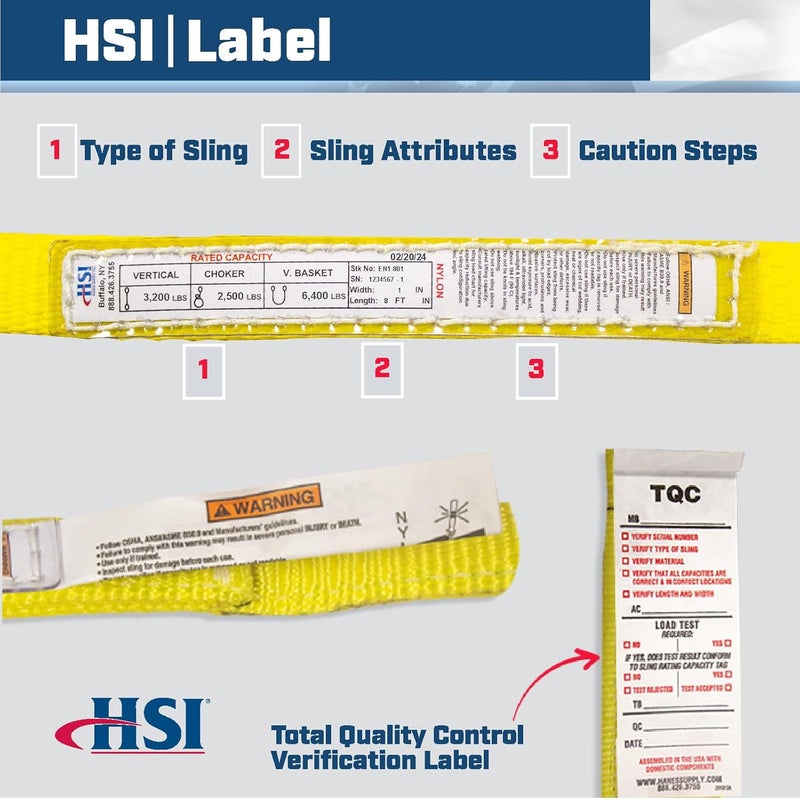 HSI One Ply 1" x 8' Endless Nylon Type 5 Sling | EN1-801 | | 3,200 Lb. Vertical Capacity | Hanes Supply () Heavy Duty Rigging Equipment for Lifting and Towing - Image 3