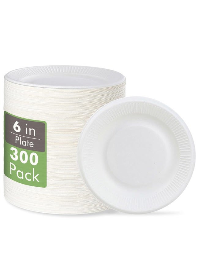 Vplus 100% Compostable Paper Plates, 300 Pack 6 Inch Disposable Paper Plates, Uncoated Biodegradable Plates Made of Sugar Cane Fibers, Perfect for Sandwich, Cake, and Snack - Image 1