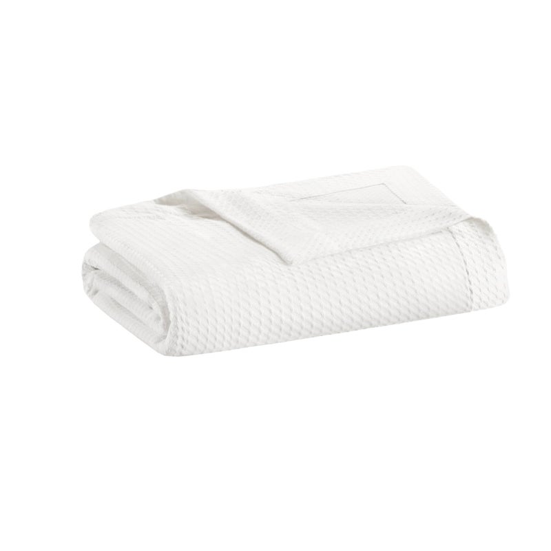 madison park Madison Park Egyptian Cotton Luxury Blanket White 108x90 King Size Knit Premium Soft Cozy 100 Cerified Egyptian Cotton For Bed Couch or Sofa  - Image 1