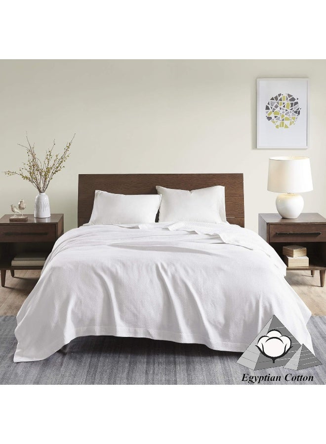 madison park Madison Park Egyptian Cotton Luxury Blanket White 108x90 King Size Knit Premium Soft Cozy 100 Cerified Egyptian Cotton For Bed Couch or Sofa  - Image 3