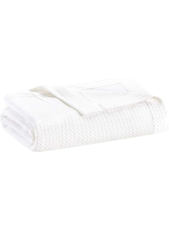madison park Madison Park Egyptian Cotton Luxury Blanket White 108x90 King Size Knit Premium Soft Cozy 100 Cerified Egyptian Cotton For Bed Couch or Sofa  - Image 2