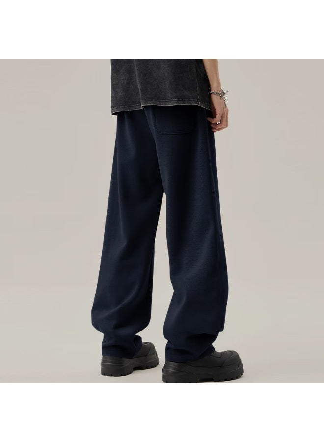 Homlean American-style Curved Knife Casual Pants For Men, Autumn Versatile Heightening Loose Draping Wide-leg Trousers Hk88 Royal Blue L
