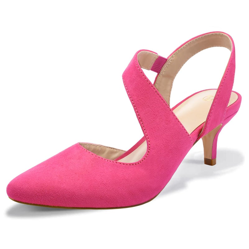 mysoft Women's Dress Shoes Low Heels 2 inch Kitten Pumps Slingback Wedding Party Medium/Wide Width Shoes Hot Pink - Image 1