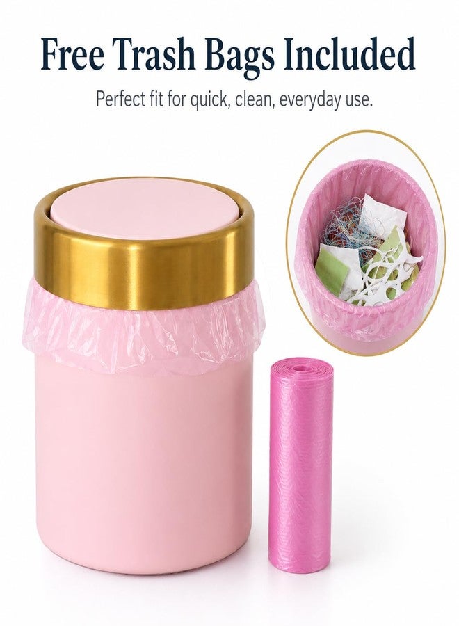 JILLICK Pink Mini Countertop Trash Can with Lid – Metal Tiny Makeup Vanity Swing-Top Waste Bin, 1.5 L / 0.40 Gal - Image 5