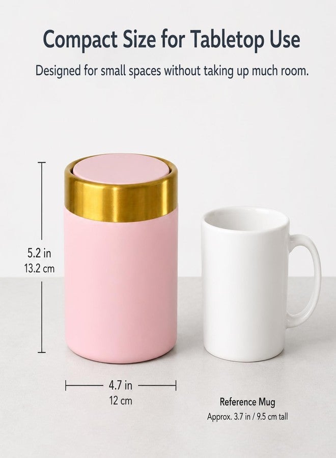 JILLICK Pink Mini Countertop Trash Can with Lid – Metal Tiny Makeup Vanity Swing-Top Waste Bin, 1.5 L / 0.40 Gal - Image 3