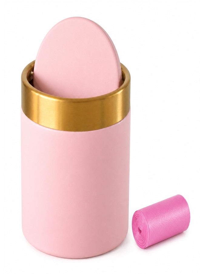 JILLICK Pink Mini Countertop Trash Can with Lid – Metal Tiny Makeup Vanity Swing-Top Waste Bin, 1.5 L / 0.40 Gal - Image 1