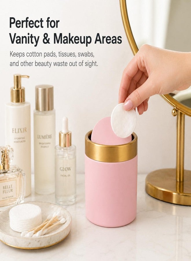 JILLICK Pink Mini Countertop Trash Can with Lid – Metal Tiny Makeup Vanity Swing-Top Waste Bin, 1.5 L / 0.40 Gal - Image 2