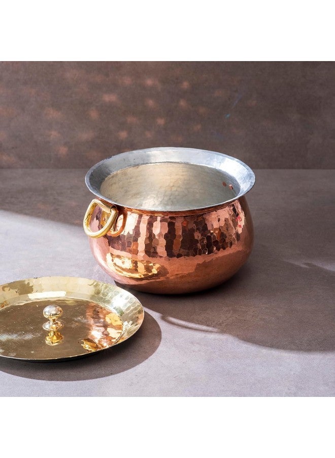 P-TAL Copper Madurai Handi Tin Coated with Lid 100% Pure Copper Degchi Teflon/Chemical Free Cooking 4kgs Biryani Handi for Kitchen - Image 1