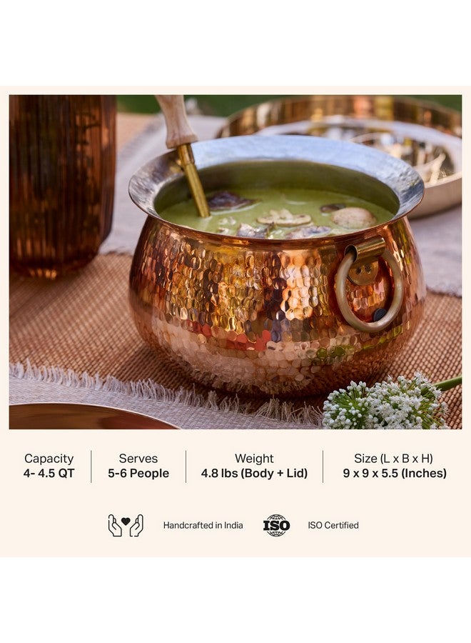 P-TAL Copper Madurai Handi Tin Coated with Lid 100% Pure Copper Degchi Teflon/Chemical Free Cooking 4kgs Biryani Handi for Kitchen - Image 2
