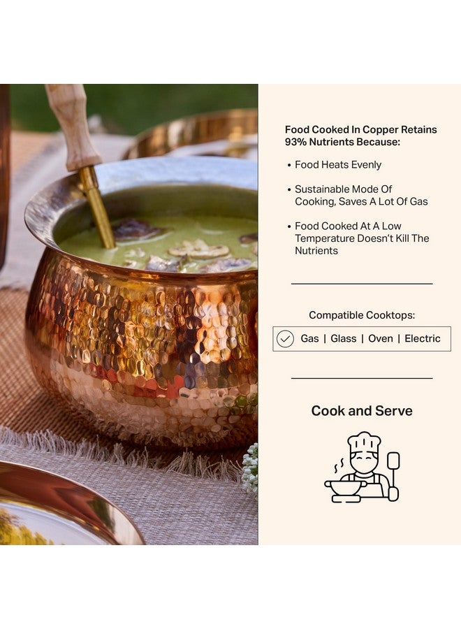P-TAL Copper Madurai Handi Tin Coated with Lid 100% Pure Copper Degchi Teflon/Chemical Free Cooking 4kgs Biryani Handi for Kitchen - Image 4