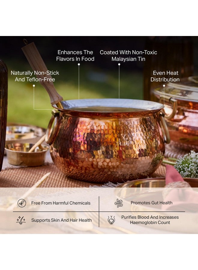 P-TAL Copper Madurai Handi Tin Coated with Lid 100% Pure Copper Degchi Teflon/Chemical Free Cooking 4kgs Biryani Handi for Kitchen - Image 3