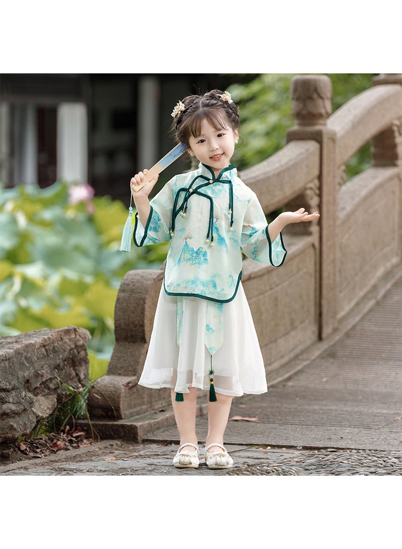 Girls' Hanfu Chinese Style Set white Shirt and Skirt Two-piece Suits Spring And Autumn New Children's Tang Dynasty Fashion Clothes  - Image 2
