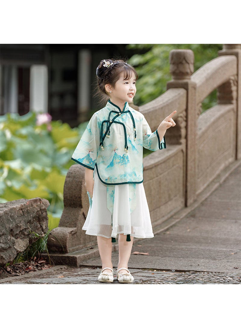 Girls' Hanfu Chinese Style Set white Shirt and Skirt Two-piece Suits Spring And Autumn New Children's Tang Dynasty Fashion Clothes  - Image 1