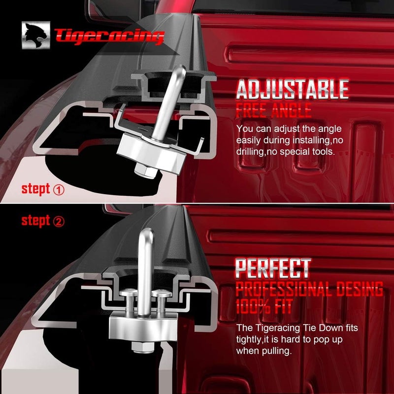 Tigeracing Tie Down Anchors Retractable Truck Bed Top Side D Ring Compatible with 2015-2026 F150 / 2017-2026 F250 F350 Super Duty / 2017-2026 Raptor - 3000 LBS Capacity of 2 - Image 3