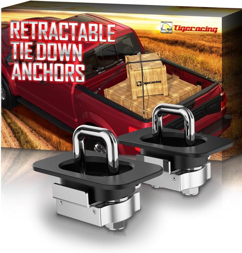 Tigeracing Tie Down Anchors Retractable Truck Bed Top Side D Ring Compatible with 2015-2026 F150 / 2017-2026 F250 F350 Super Duty / 2017-2026 Raptor - 3000 LBS Capacity of 2 - Image 1