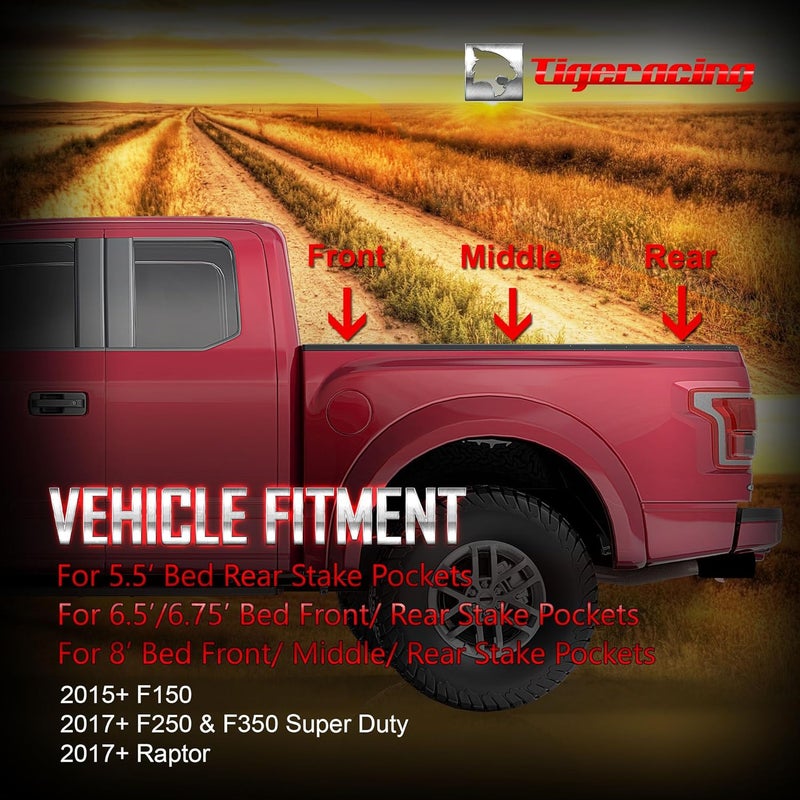 Tigeracing Tie Down Anchors Retractable Truck Bed Top Side D Ring Compatible with 2015-2026 F150 / 2017-2026 F250 F350 Super Duty / 2017-2026 Raptor - 3000 LBS Capacity of 2 - Image 2