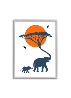 Stupell Industries Stupell Industries Modern African Safari Sunny Sky Elephant Family, Designed by Atelier Posters Gray Framed Wall Art, 11 x 14, Blue  - Image 1