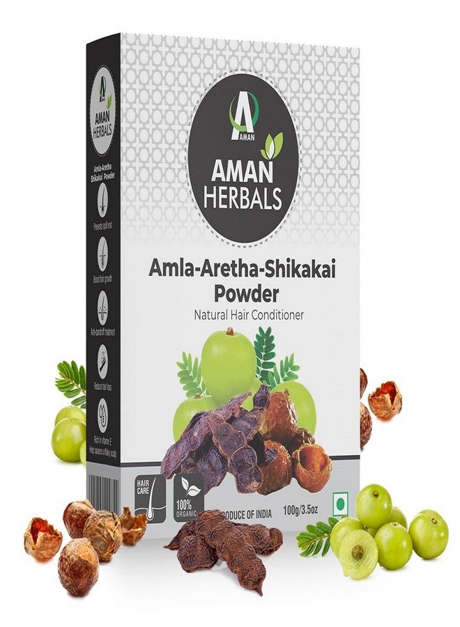 AMAN Herbals - 100% Organic Amla Reetha Shikakai Powder For Hair | 3-In-1 Natural Hair Cleanser | Hair Powder Pack Of 200Gm - Image 1