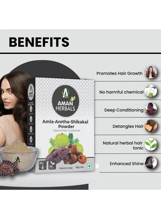 AMAN Herbals - 100% Organic Amla Reetha Shikakai Powder For Hair | 3-In-1 Natural Hair Cleanser | Hair Powder Pack Of 200Gm - Image 2