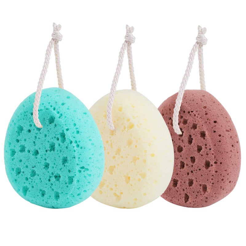 KECUCO 3 Pcs Bath Sponge for Women, Men, Teenager, Body Wash Sponges Loofah Body Scrubber, 3 Colors & Large Size Shower Pouf Cleaning Loofahs for Shower Exfoliating - Image 1