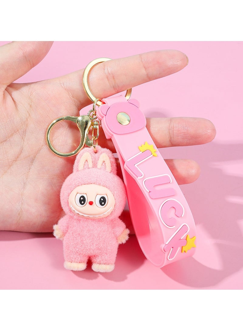 LABUBU Flocking rag cloth keychain, pendant, labubu cartoon doll, school bag pendant car keychain birthday, gift standing posture  - Image 1