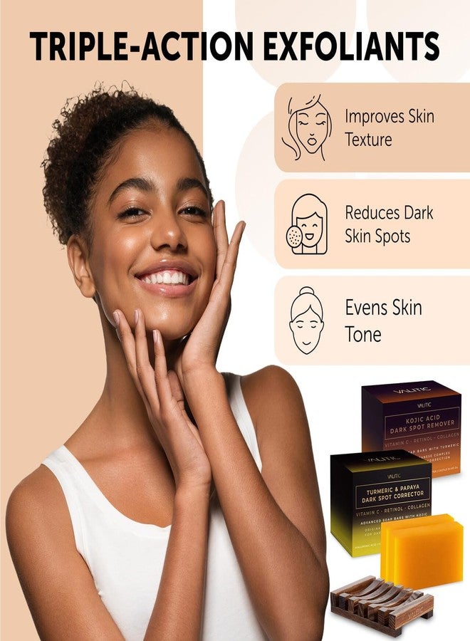 VALITIC Papaya and Turmeric Kojic Acid Soap Bar - Dark Spot Corrector Skin Care Cleansing Bar - Infused with Vitamin C, Hyaluronic Acid - Papaya 2 Pack, Kojic 2 Pack, Holder - Image 2
