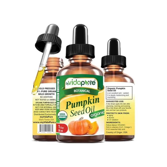 Organic PUMPKIN SEED OIL Certified Organic WILD GROWTH RAW Pure EXTRA VIRGIN UNREFINED for Skin, Face, Body, Hair and Lip Care (1 Fl Oz)