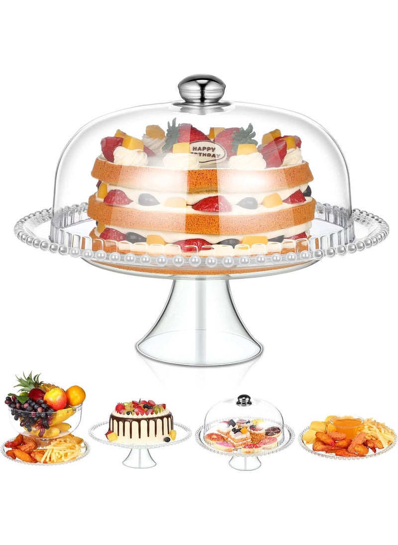 Nuenen Nuenen 12 Inch Acrylic Cake Stand with Dome Lid Clear Plastic Cake Display Stand Multifunctional Serving Platter Plate Lightweight Portable Dessert Cake Container for Wedding Birthday Party Supplies  - Image 1