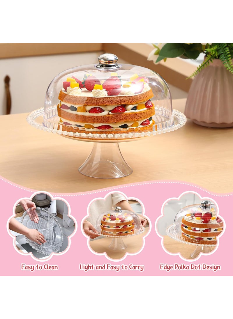 Nuenen Nuenen 12 Inch Acrylic Cake Stand with Dome Lid Clear Plastic Cake Display Stand Multifunctional Serving Platter Plate Lightweight Portable Dessert Cake Container for Wedding Birthday Party Supplies  - Image 3