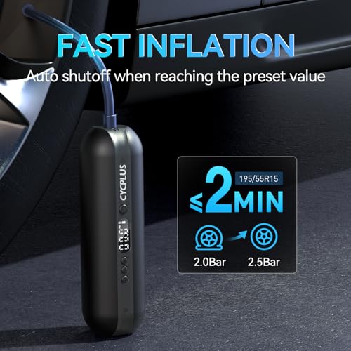 CYCPLUS Portable Air Compressor Mini Inflator Electric Pump for Car Bike Tires Shock Rechargeable,150PSI Power Bank Ergonomic and Sleek Design Digital LCD, LED Emergency Light - Image 2